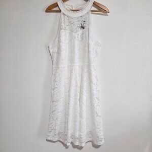 NWT ALLEGRAK WHITE LACED HIGH NECK HALTER CUT SKATER DRESS SIZE XL